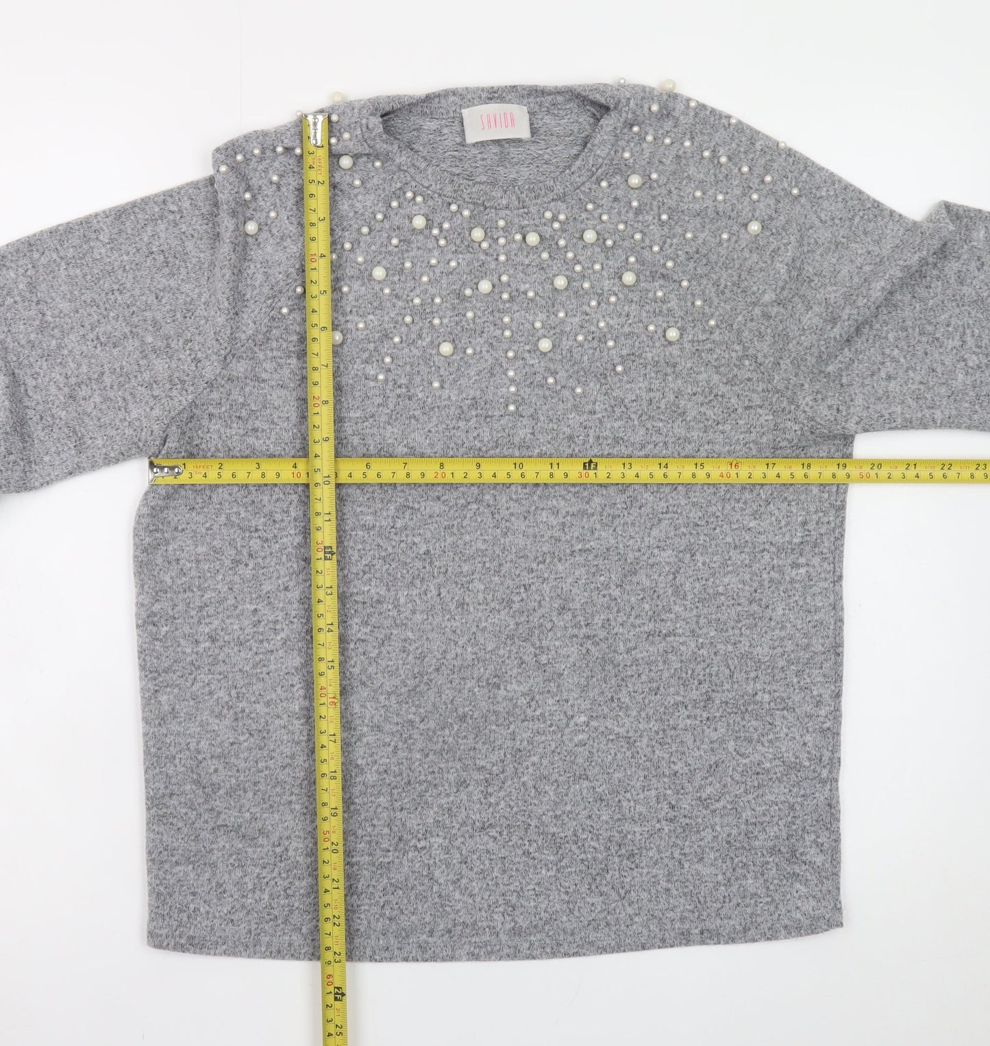 Savida Women's Grey Beaded Pullover Jumper Size 12
