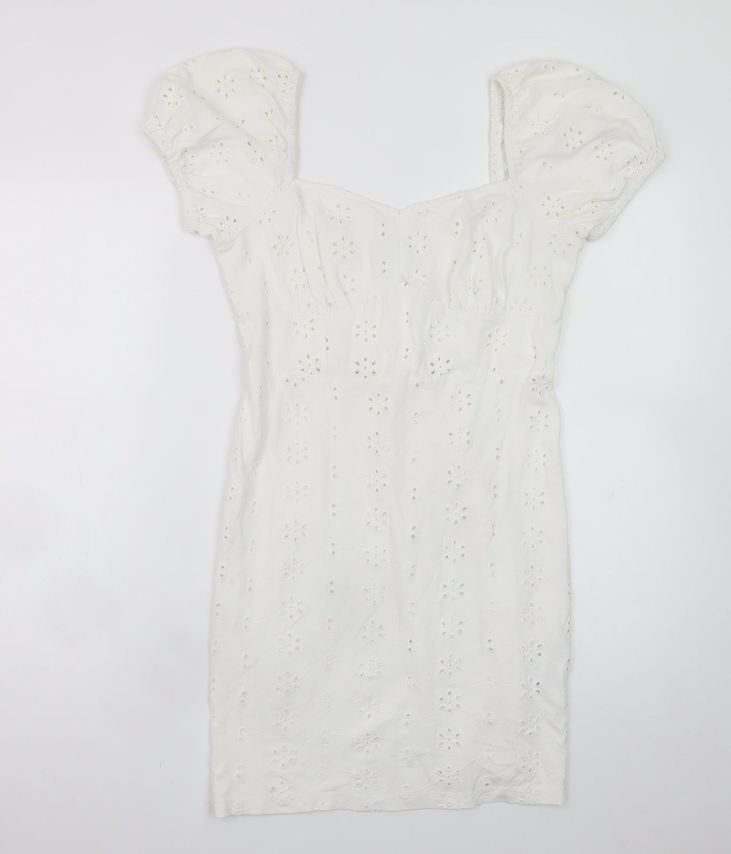 ASOS Women White Size 10 Short Puff Sleeve Cotton Shift Dress