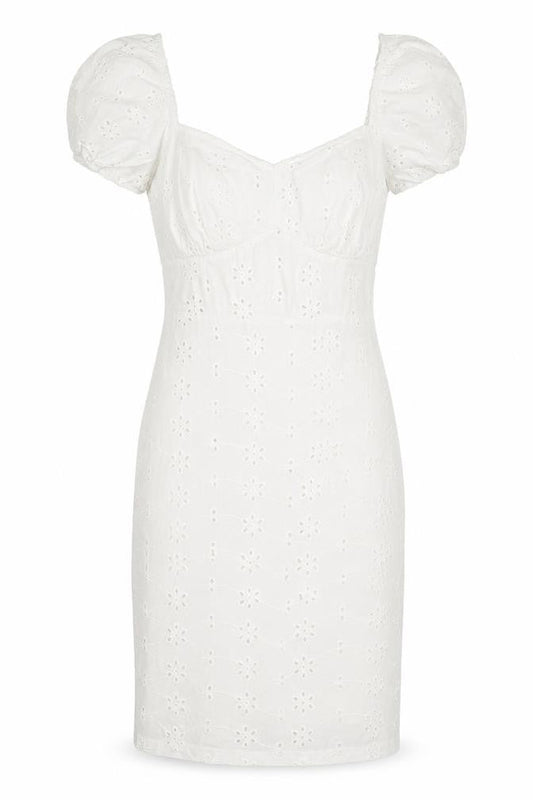 ASOS Women White Size 10 Short Puff Sleeve Cotton Shift Dress