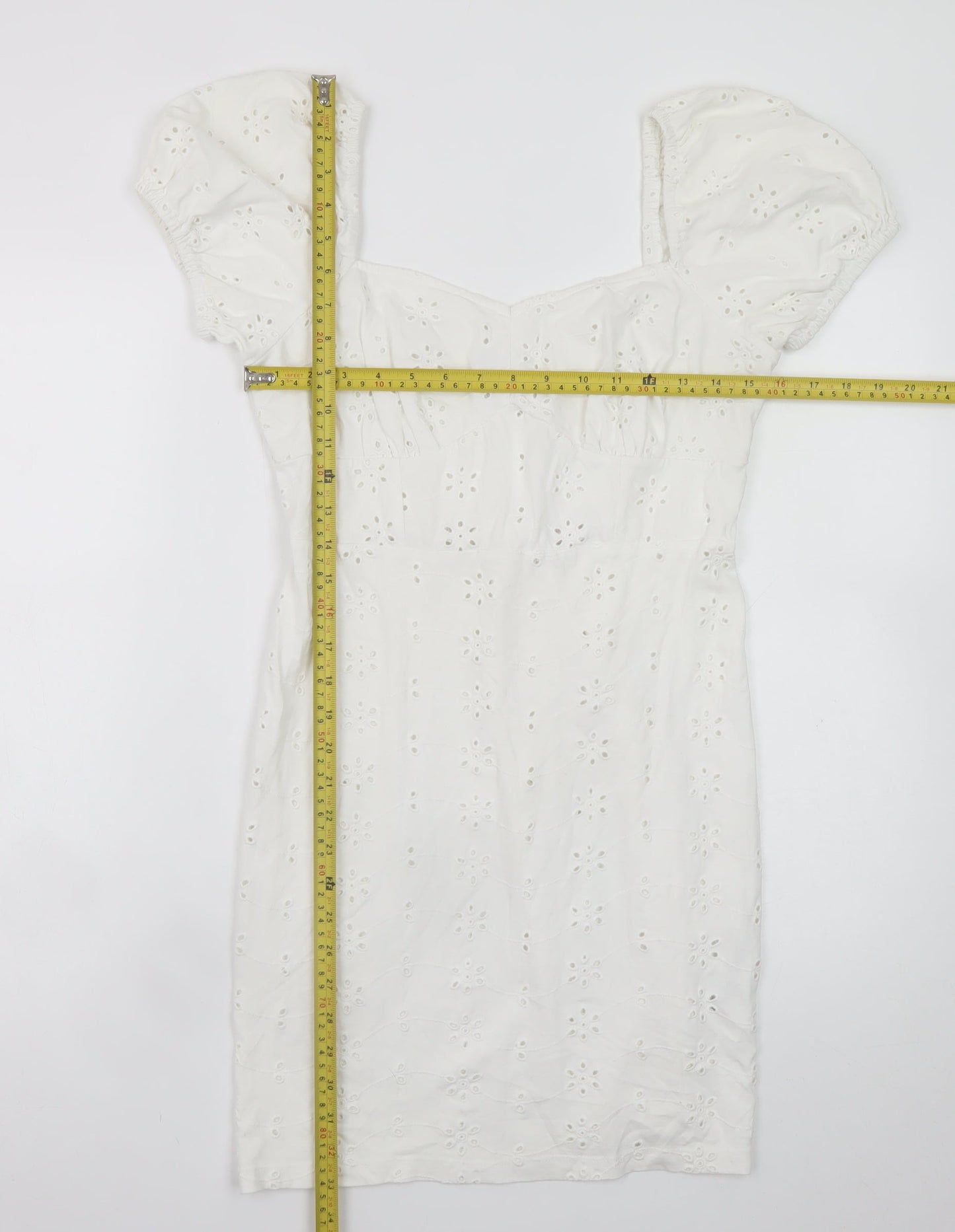 ASOS Women White Size 10 Short Puff Sleeve Cotton Shift Dress