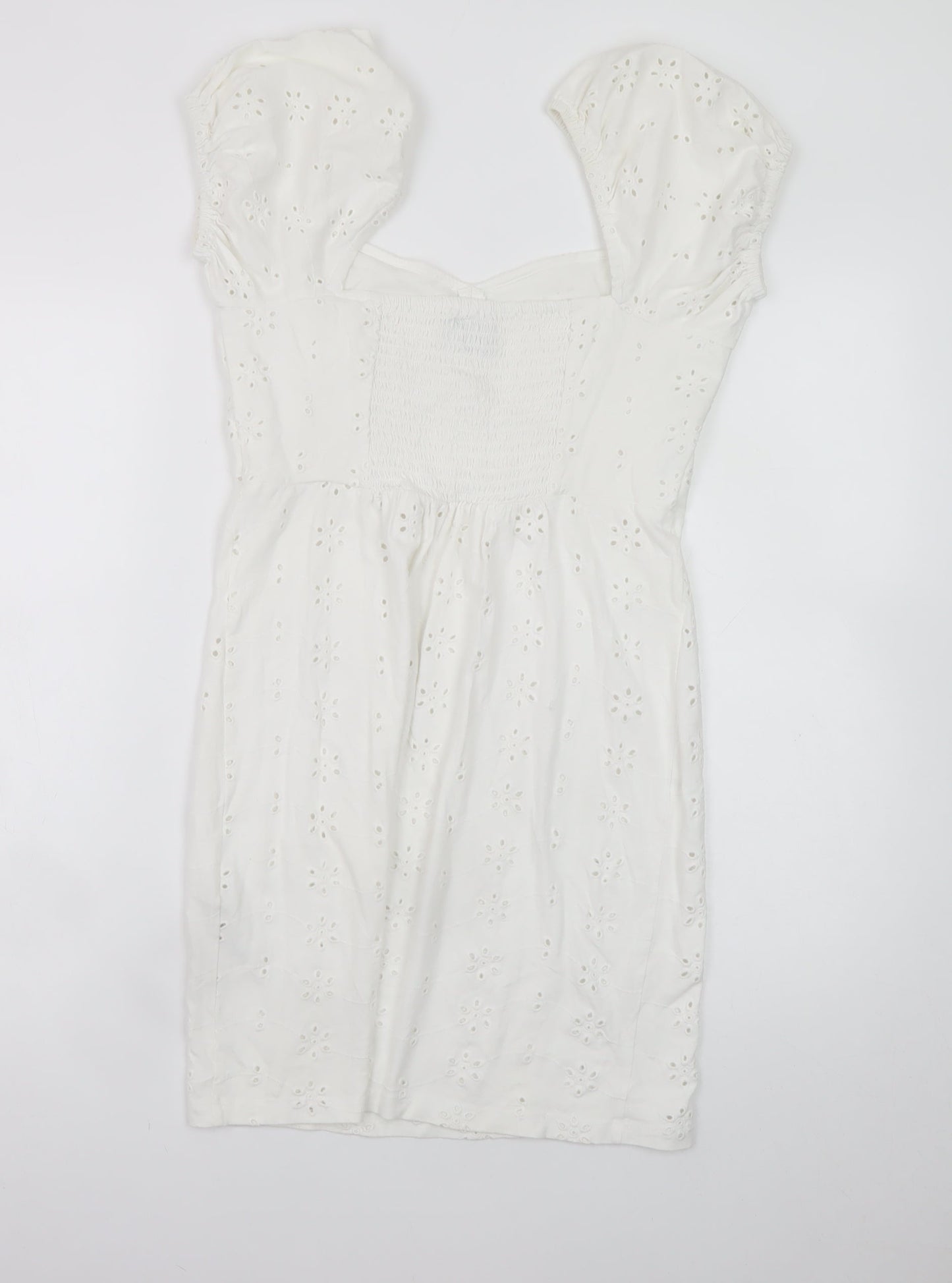 ASOS Women White Size 10 Short Puff Sleeve Cotton Shift Dress