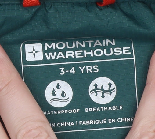 Mountain Warehouse Boys Green 3-4 Years Waterproof Hooded Rain Jacket