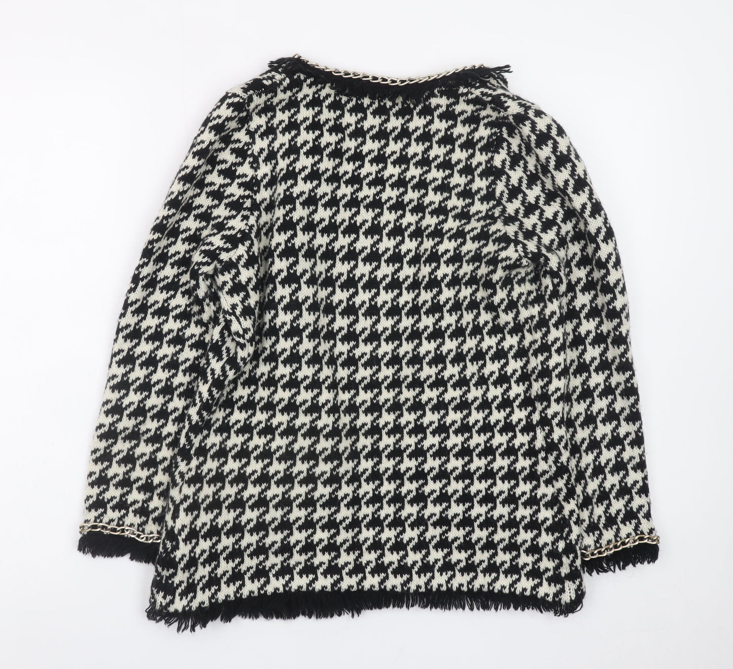 ZARA Knit Women Black & White Cardigan Small Houndstooth Beaded