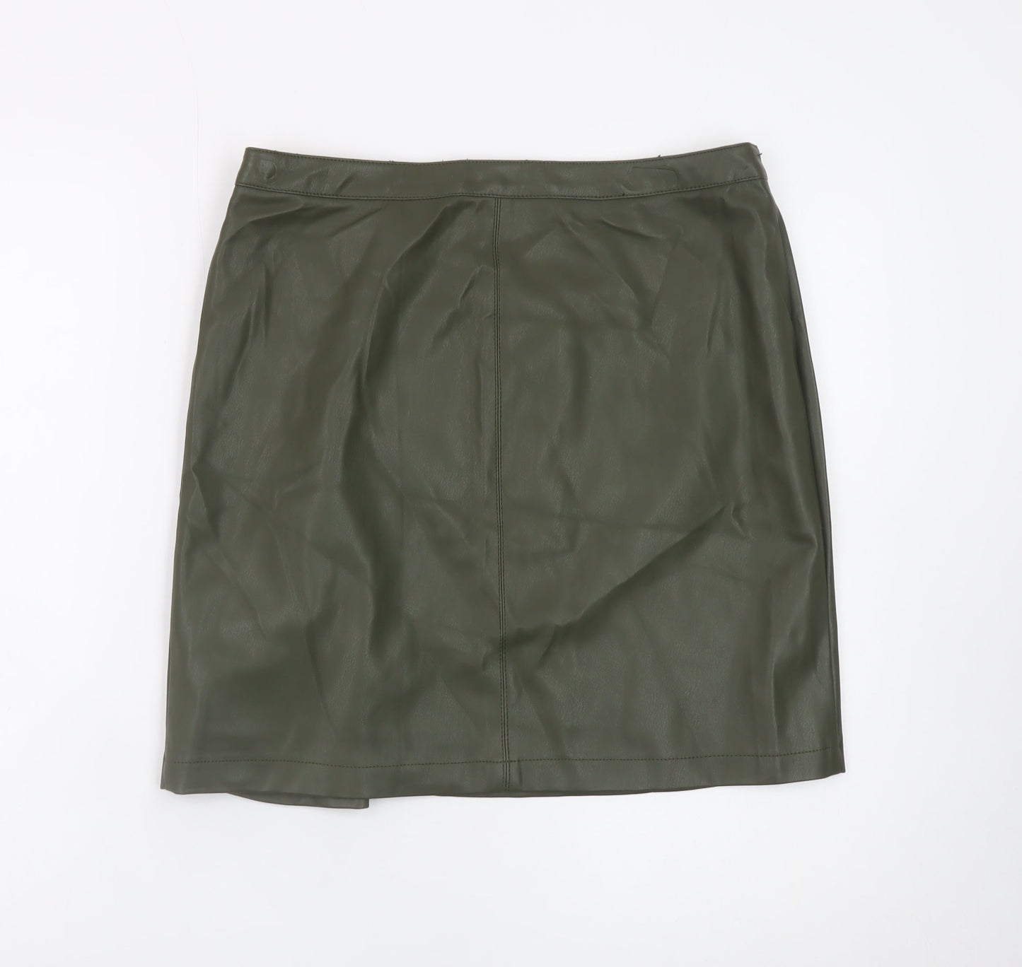 Rowen Avenue Women’s Green Faux Leather Buckle Mini Skirt M
