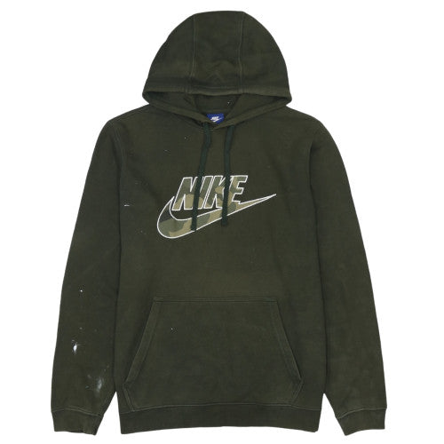 Nike Men's Green Pullover Hoodie L Regular Fit Camouflage Logo