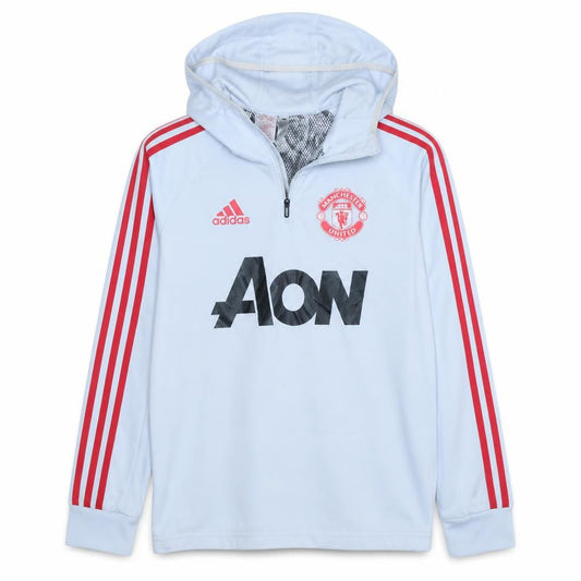 Adidas Boys Light Blue Manchester United Hoodie 13-14 Years Pullover Hooded Top
