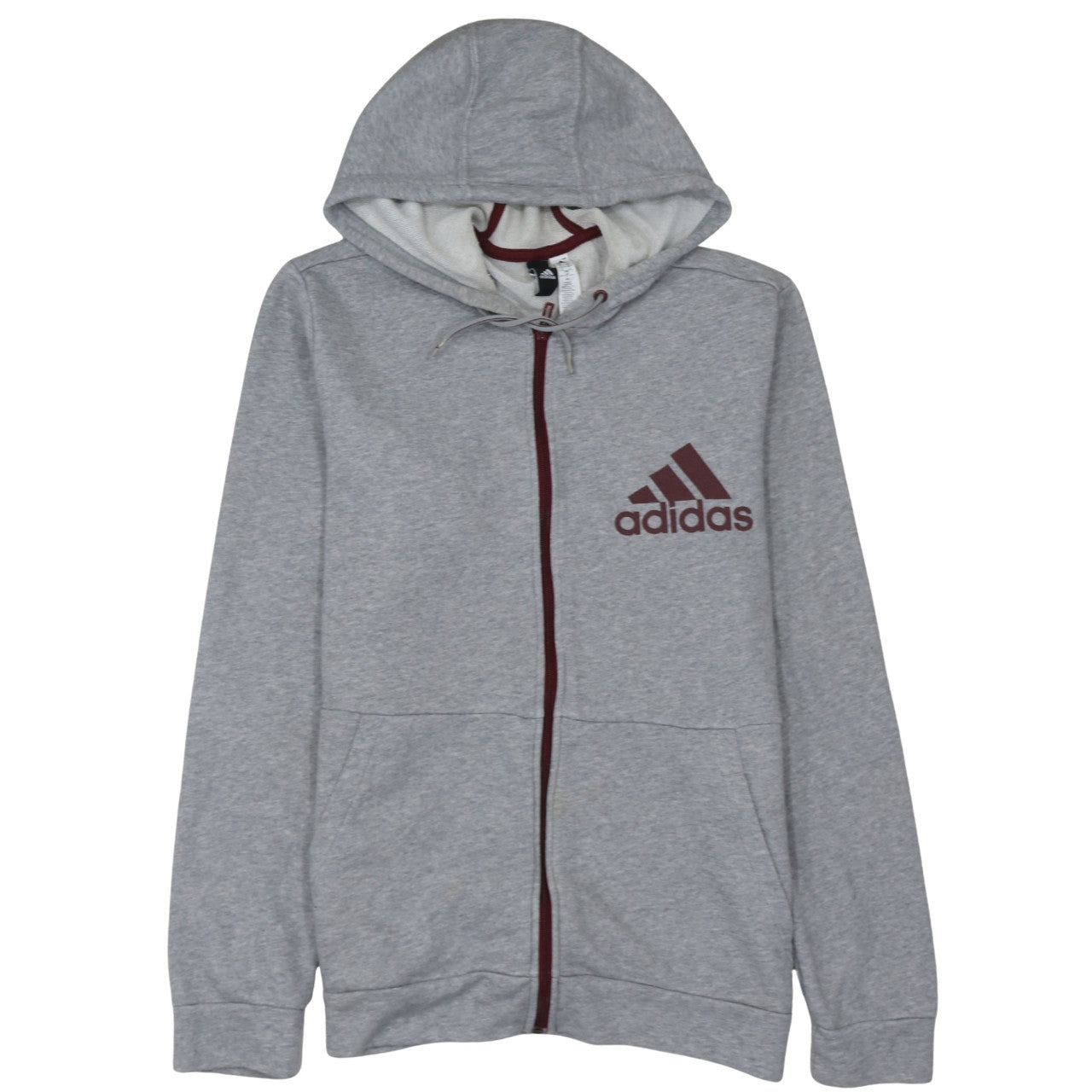 Adidas Men's Grey Full Zip Hoodie L Sports Logo Sweatshirt