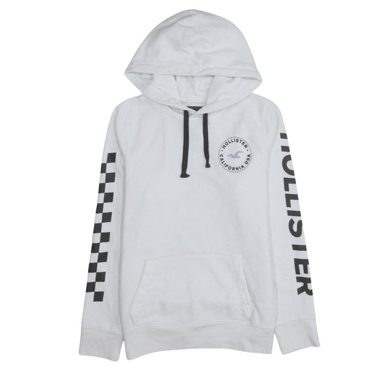 Hollister Men's White Pullover Hoodie M Logo Graphic Fleece Sweatshirt