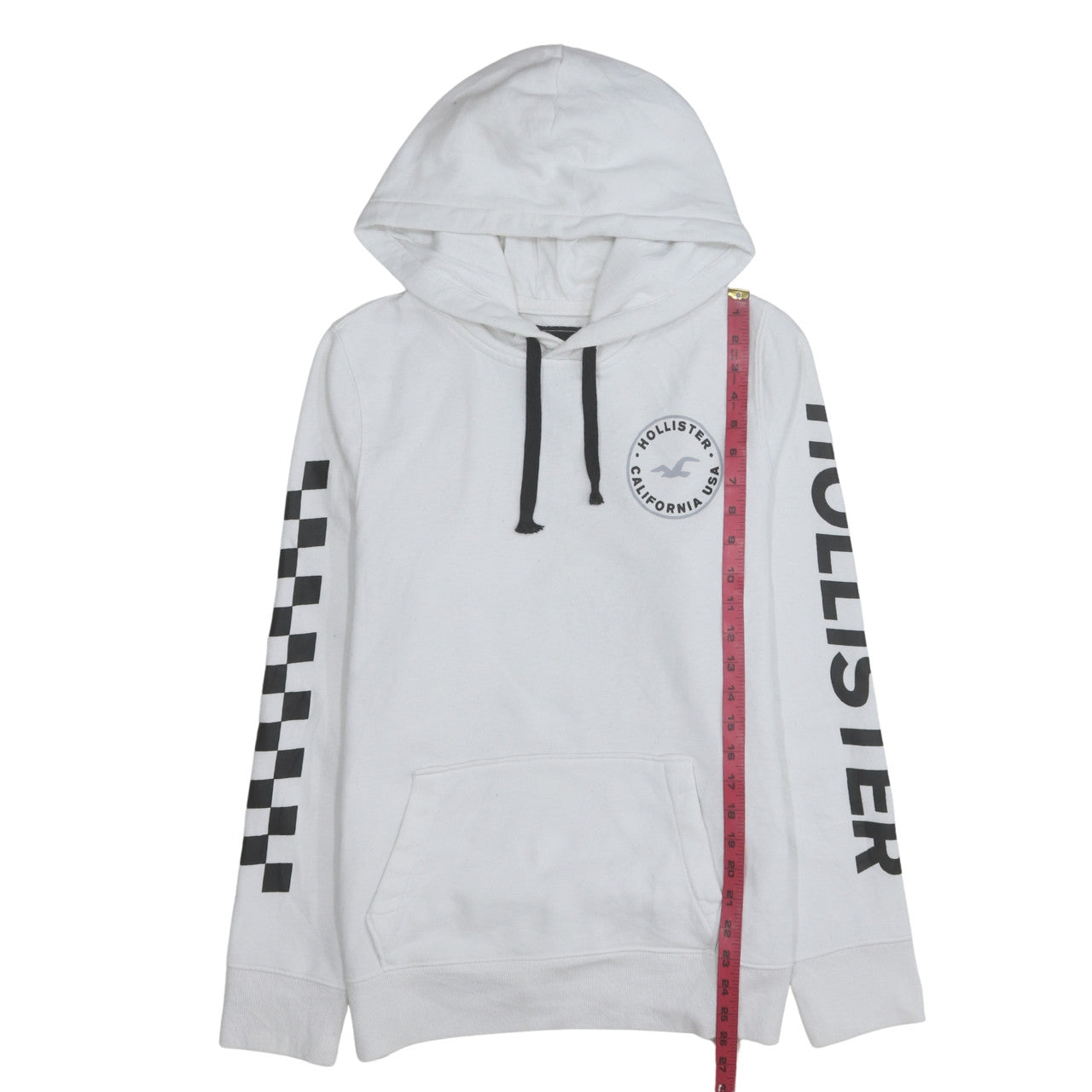 Hollister Men's White Pullover Hoodie M Logo Graphic Fleece Sweatshirt