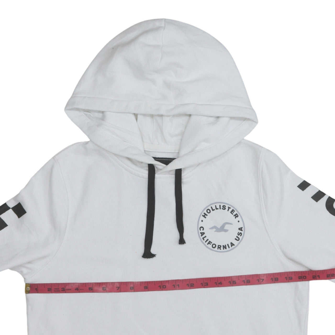 Hollister Men's White Pullover Hoodie M Logo Graphic Fleece Sweatshirt