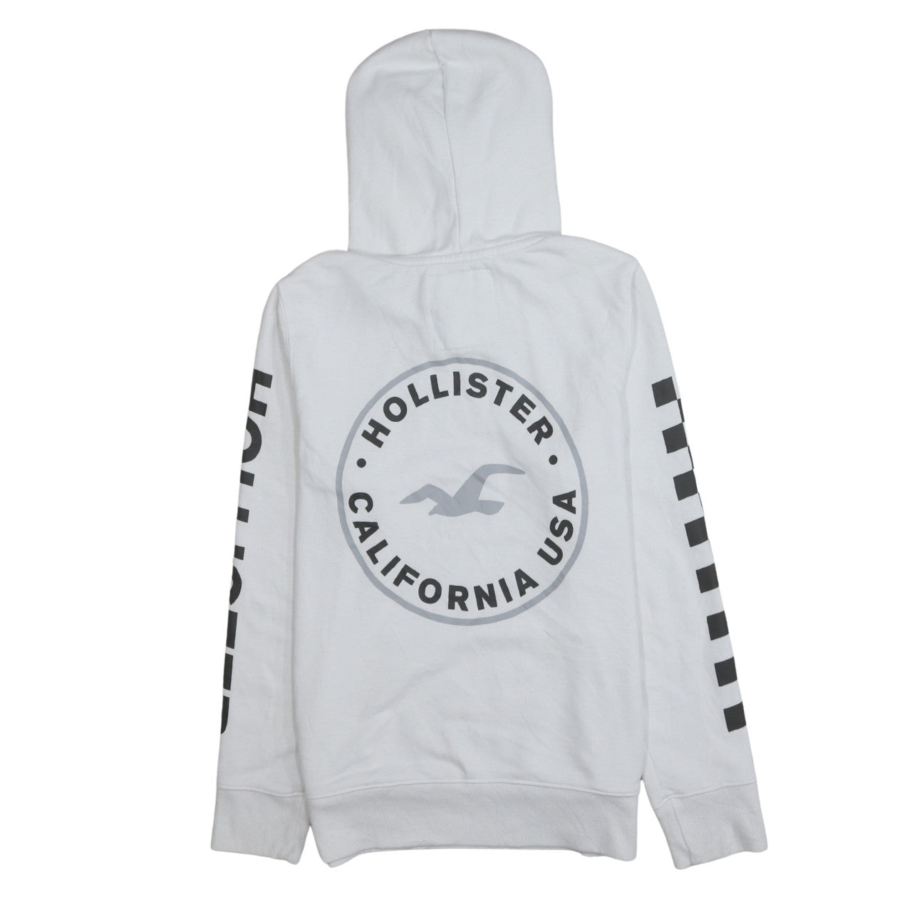 Hollister Men's White Pullover Hoodie M Logo Graphic Fleece Sweatshirt