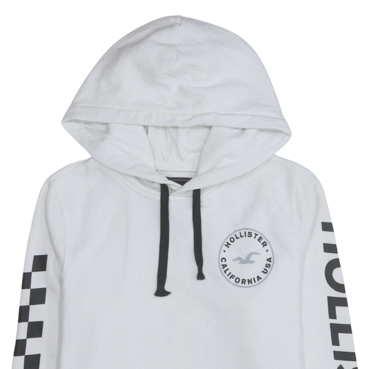 Hollister Men's White Pullover Hoodie M Logo Graphic Fleece Sweatshirt