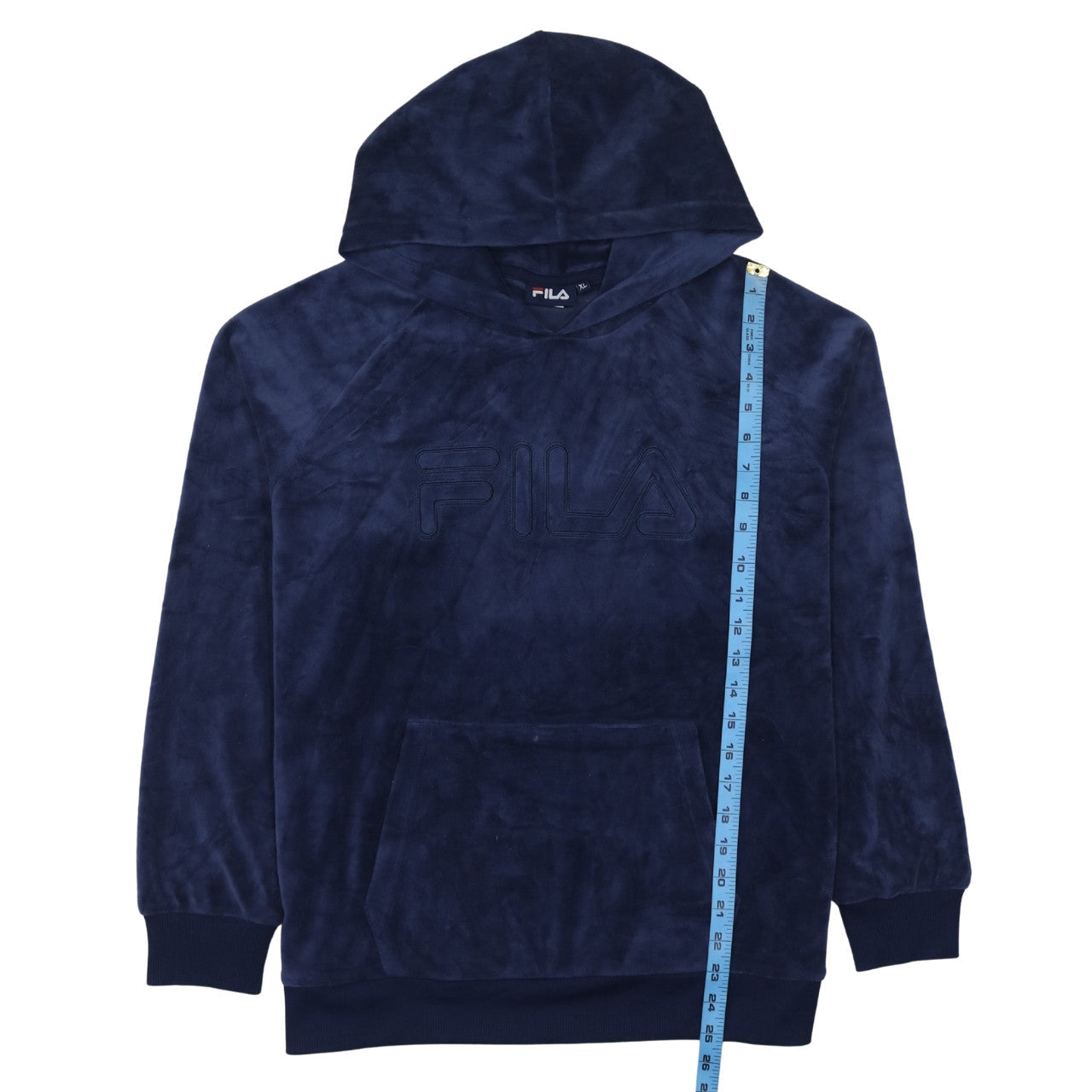 FILA Womens Navy Blue Velour Pullover Hoodie XL Relaxed Fit