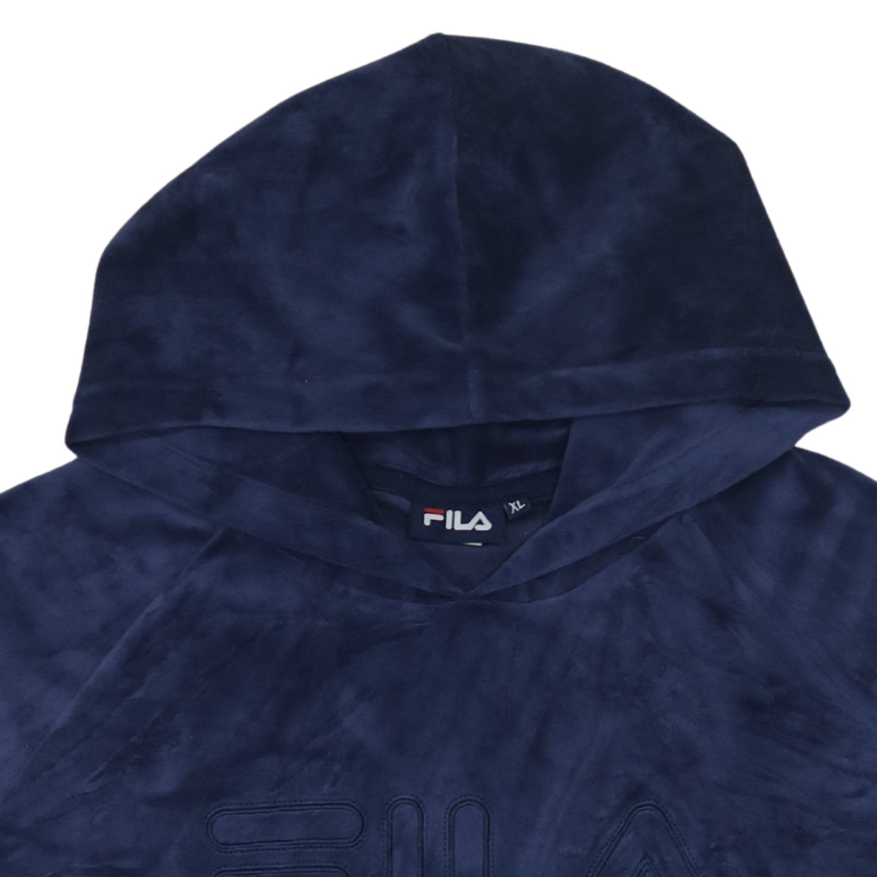 FILA Womens Navy Blue Velour Pullover Hoodie XL Relaxed Fit