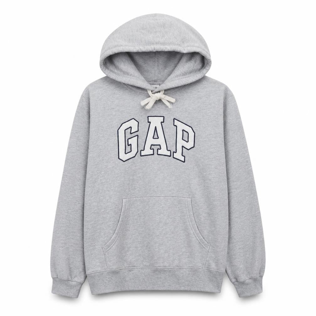 Gap Women Grey Pullover Hoodie M Logo Print Casual Cotton Blend