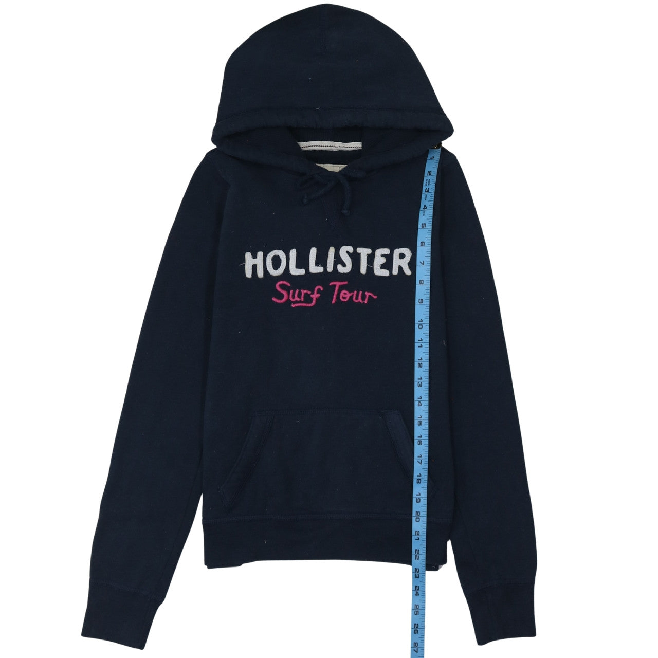 Hollister Womens Navy Blue Pullover Hoodie L Embroidered Surf Tour