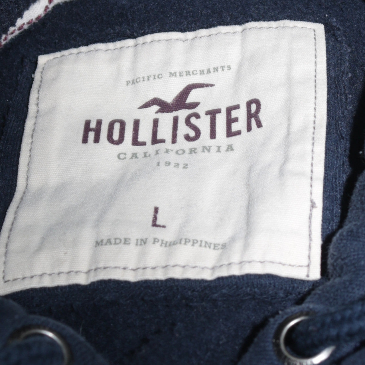Hollister Womens Navy Blue Pullover Hoodie L Embroidered Surf Tour