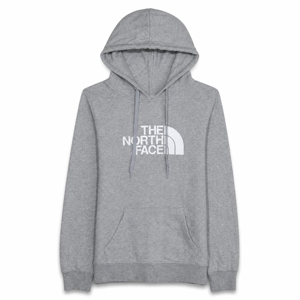 The North Face Women Grey Pullover Hoodie Size M Logo Print Cotton Blend