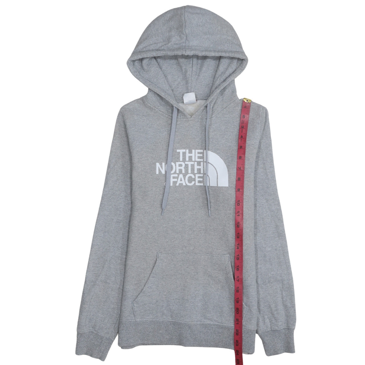 The North Face Women Grey Pullover Hoodie Size M Logo Print Cotton Blend