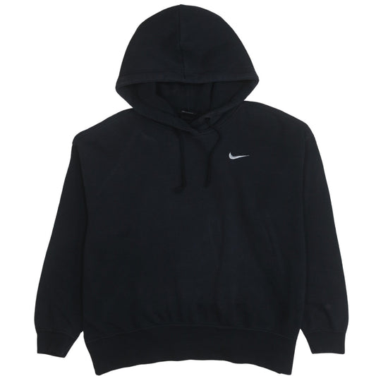 Nike Women Black Pullover Hoodie Medium Cotton Blend Logo Print