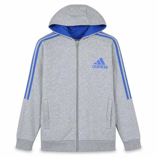 Adidas Boys Grey Full Zip Hoodie 13-14 Years Sports Logo Fleece