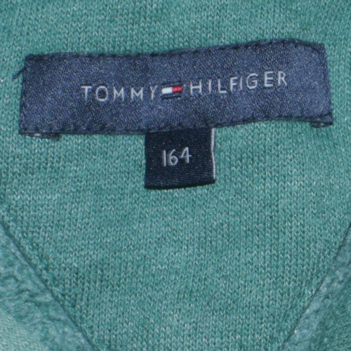 Tommy Hilfiger Boys Green Pullover Hoodie 13-14 Years Graphic Logo Sweatshirt