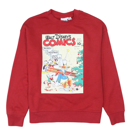 Disney Womens Red Christmas Donald Duck Comic Print Sweatshirt XS