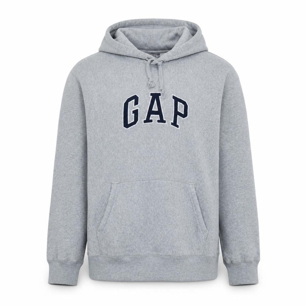 Gap Men's Grey Pullover Hoodie S Regular Fit Logo Fleece Sweatshirt