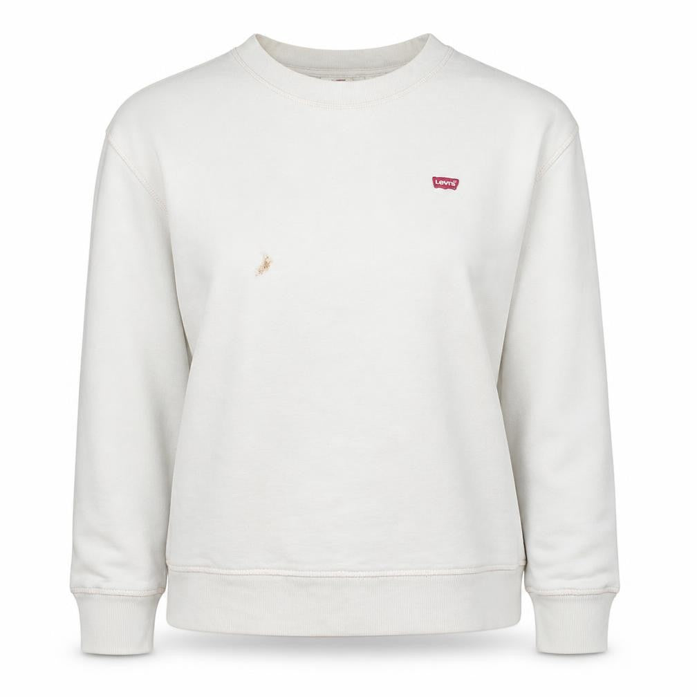 Levi's Women's White Cotton Crew Neck Pullover Sweatshirt M