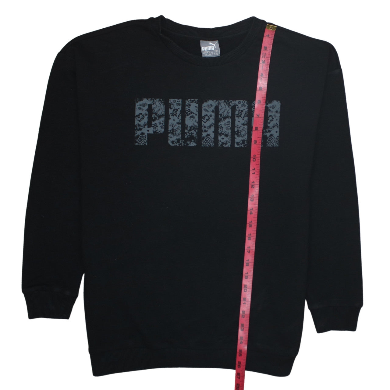Puma Womens Black Lace Logo Sweatshirt Size L Crew Neck