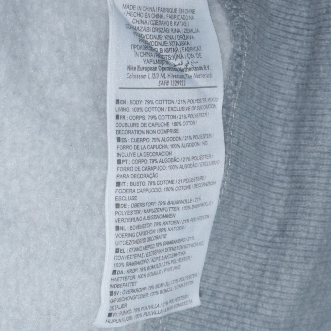 Nike Men's Grey Full Zip Hoodie L Sportswear Cotton Blend