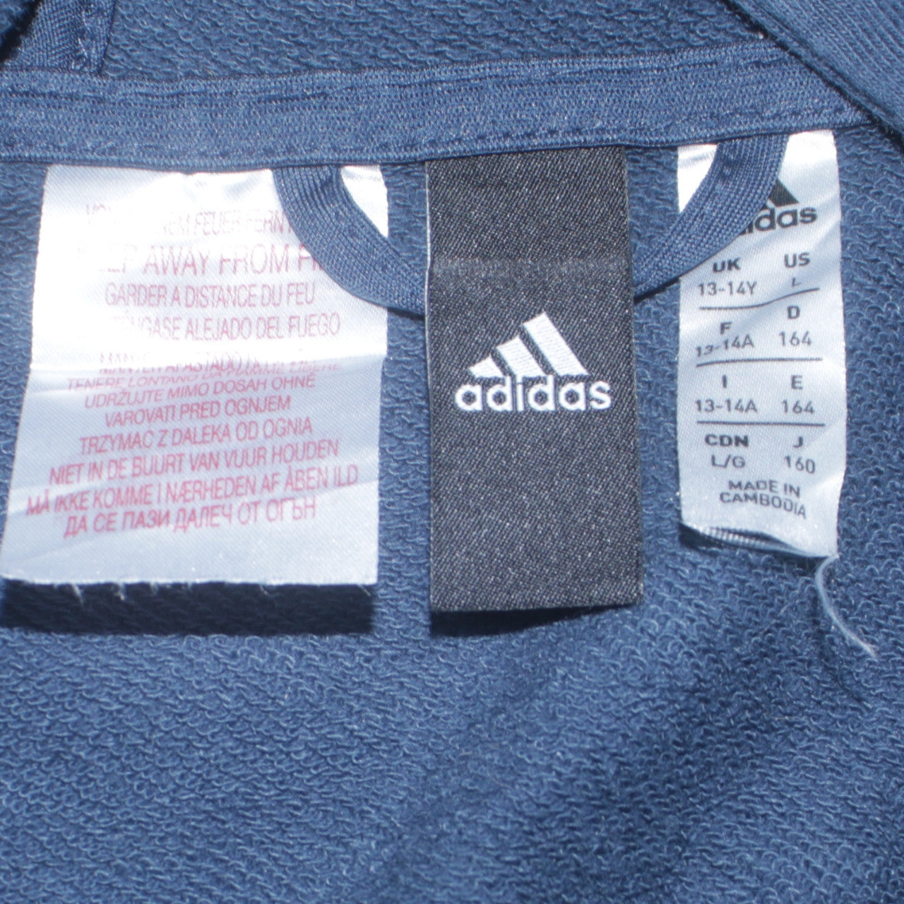 Adidas Boys Blue Full Zip Hoodie 13-14 Years Sports Fleece Sweatshirt