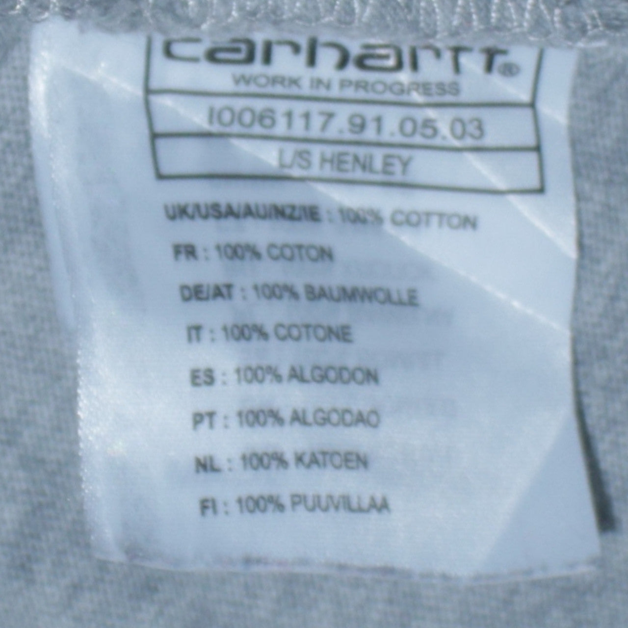Carhartt Men's Grey XL Henley Long Sleeve Cotton Shirt