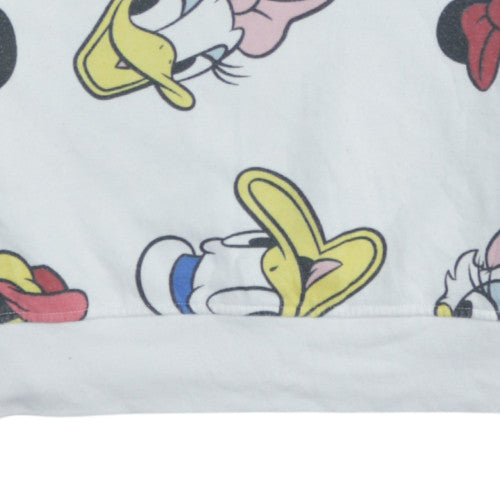Disney Women White XS Pullover Sweatshirt with Mickey & Friends Print