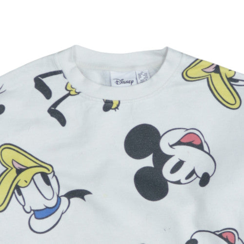Disney Women White XS Pullover Sweatshirt with Mickey & Friends Print