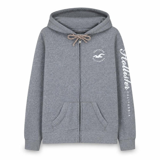 Hollister Men's Grey Full Zip Hoodie M Classic Logo Fleece