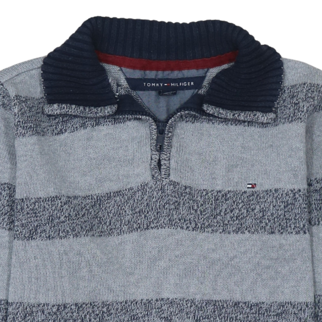 Tommy Hilfiger Womens Grey Striped Cotton 1/4 Zip Jumper M
