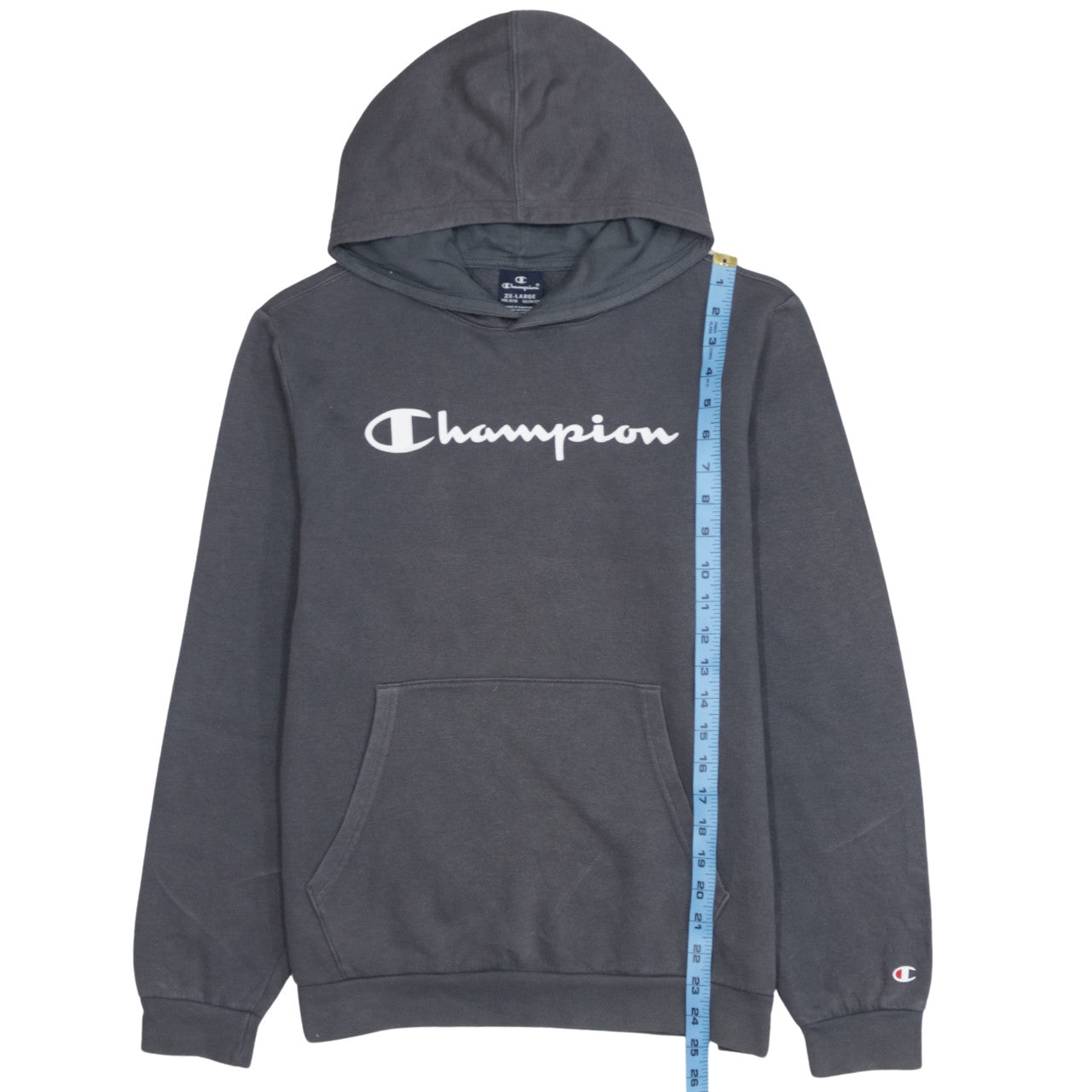 Champion Boys Grey 2XL Pullover Hoodie with Logo Print