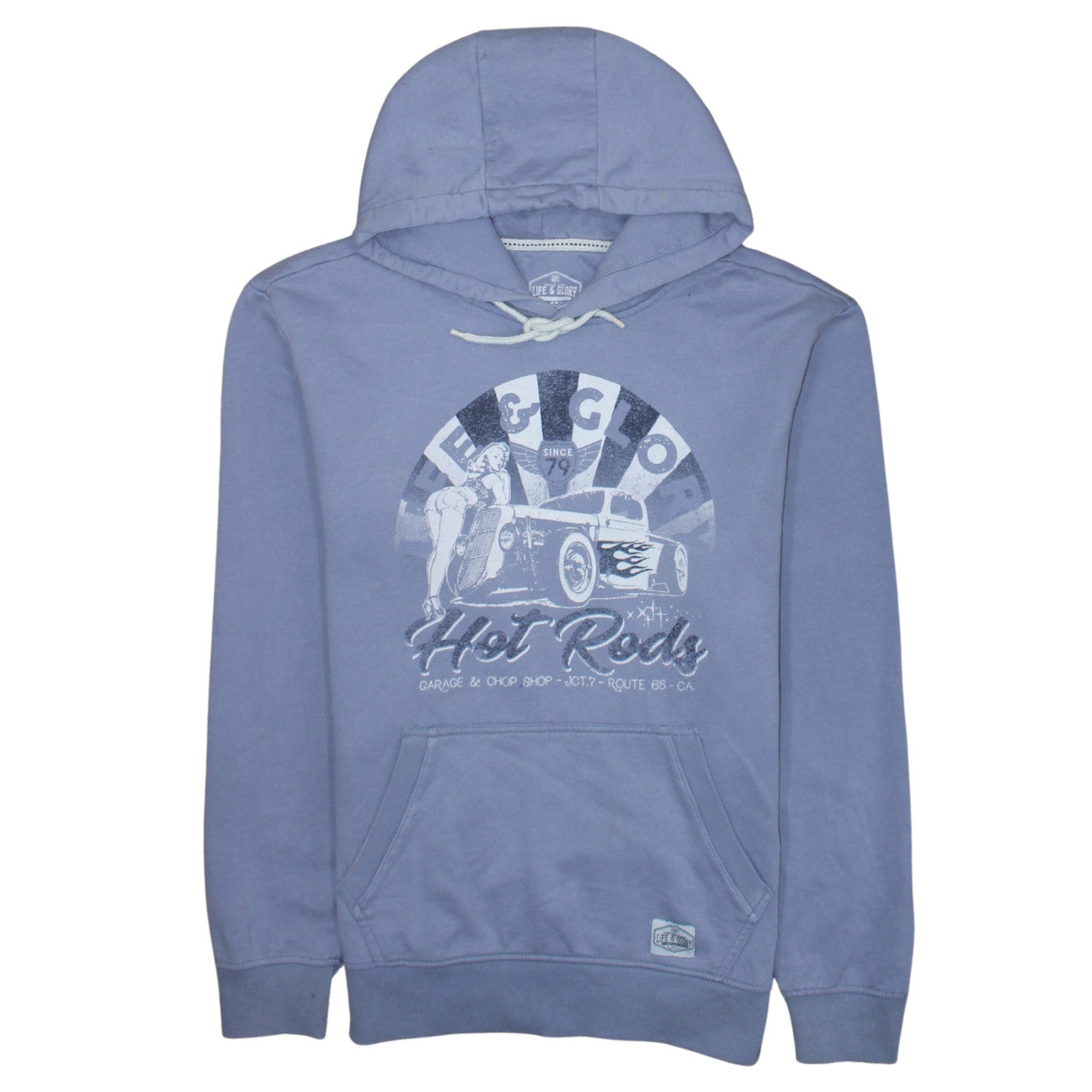 Life & Glory Women’s Blue Pullover Hoodie Size 2XL Hot Rod Graphic Print