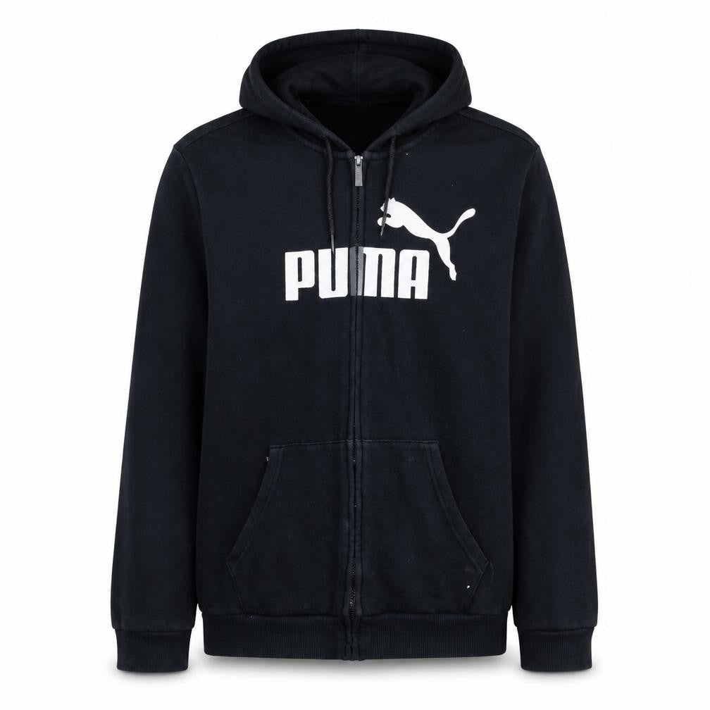 Puma Men's Black Full Zip Hoodie L Sports Logo Fleece
