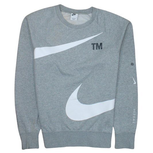 Nike Men's Grey Swoosh Logo Crew Neck Sweatshirt Size S