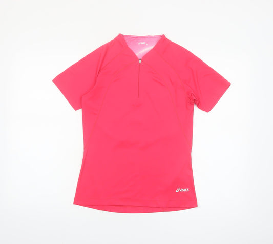 ASICS Women's Pink Short Sleeve 1/4 Zip Running Top Size M