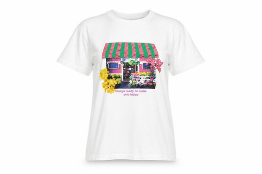 Stradivarius Women White Floral Graphic T-Shirt Short Sleeve Size S