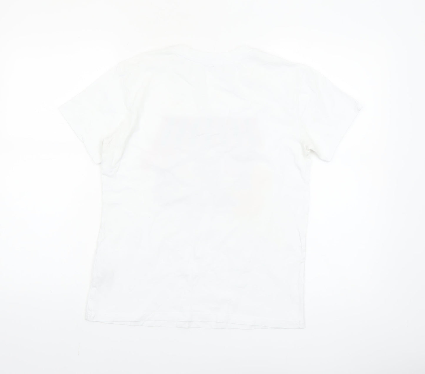 Stradivarius Women White Floral Graphic T-Shirt Short Sleeve Size S