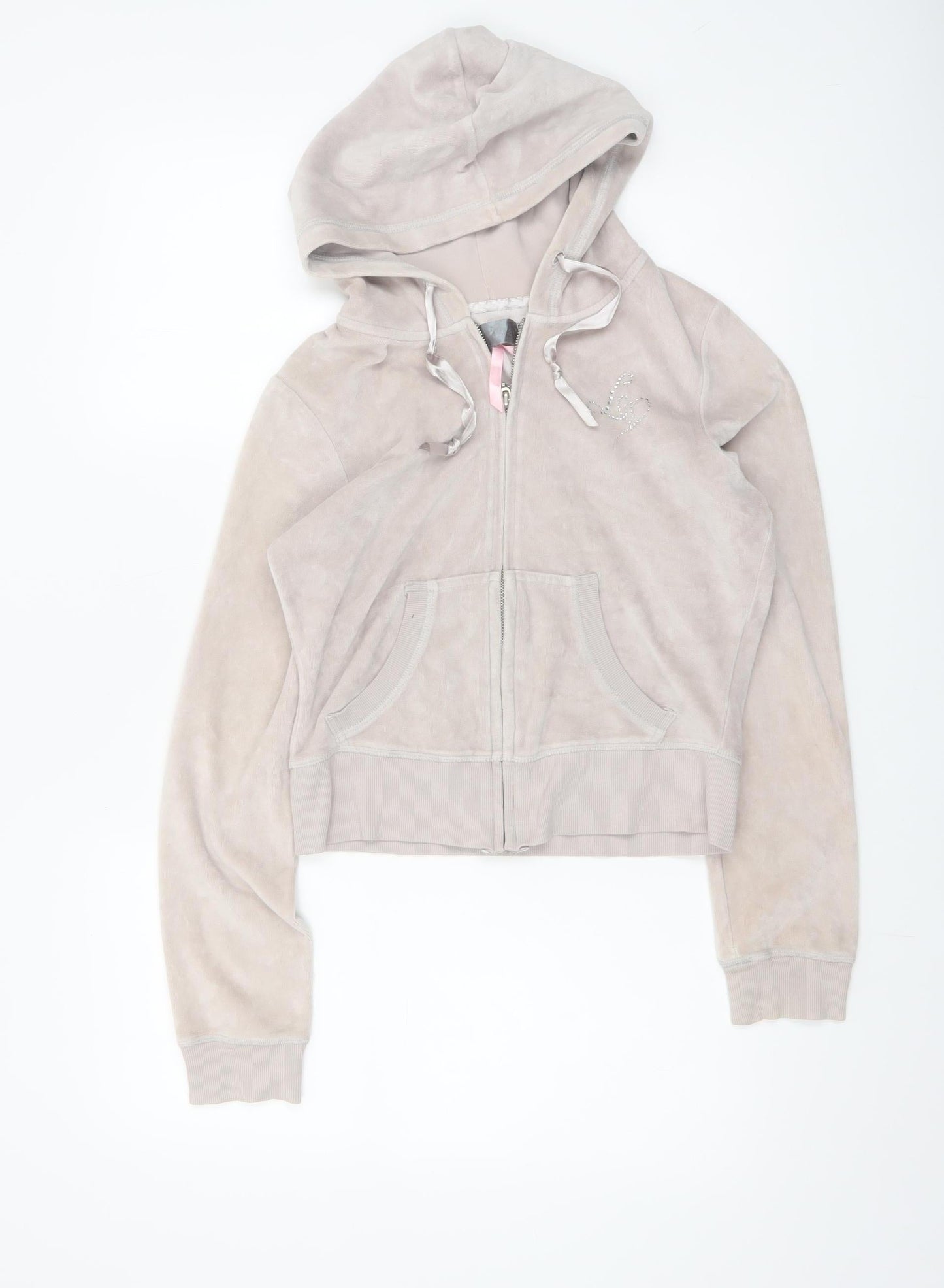 Lipsy Women’s Beige Sequin Heart Full Zip Hoodie Size 10