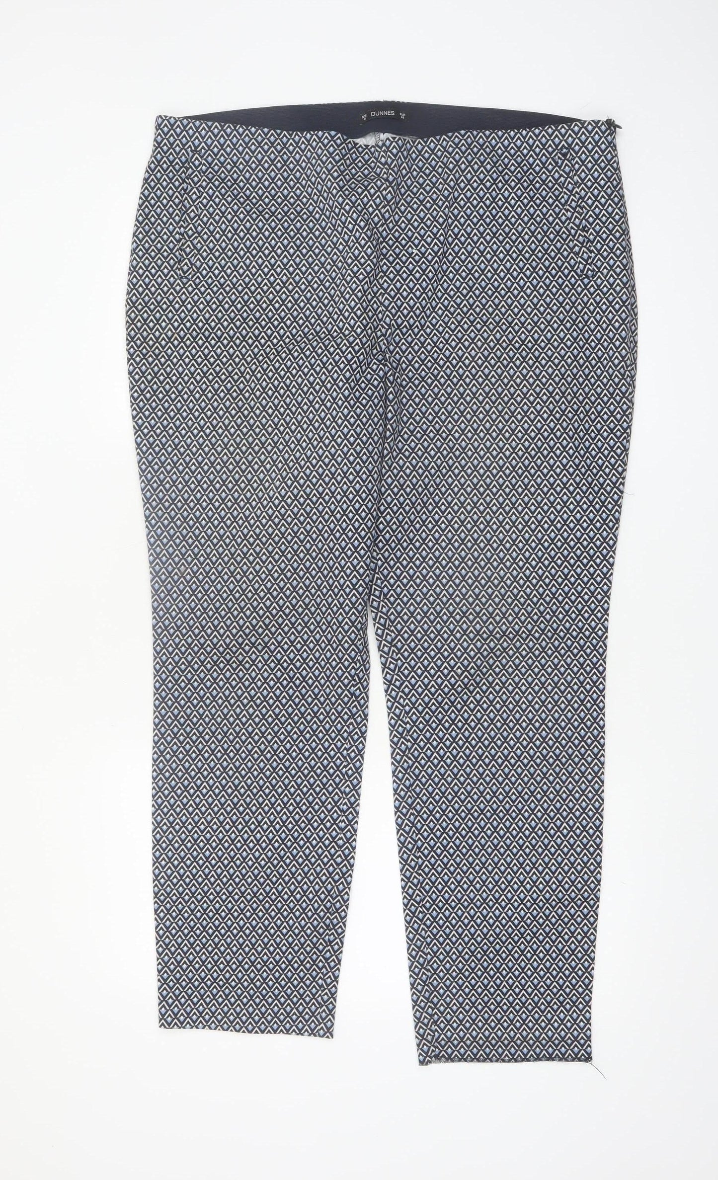 Dunnes Women's Blue Geometric Print Slim Trousers Size 18