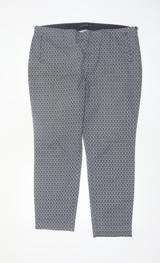 Dunnes Women's Blue Geometric Print Slim Trousers Size 18