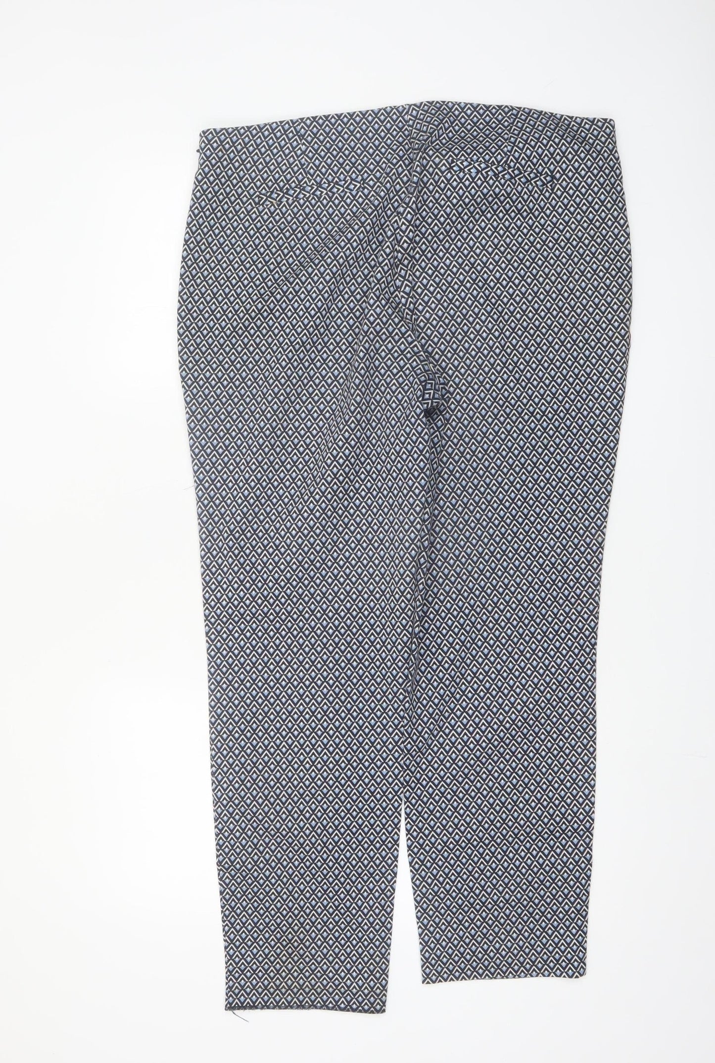 Dunnes Women's Blue Geometric Print Slim Trousers Size 18