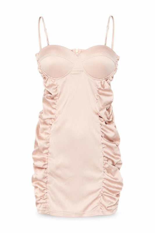 Quiz Women Beige Size 10 Bodycon Short Ruched Strappy Dress