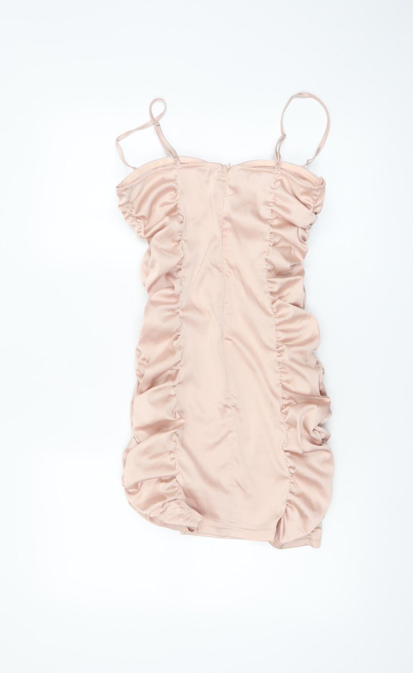 Quiz Women Beige Size 10 Bodycon Short Ruched Strappy Dress